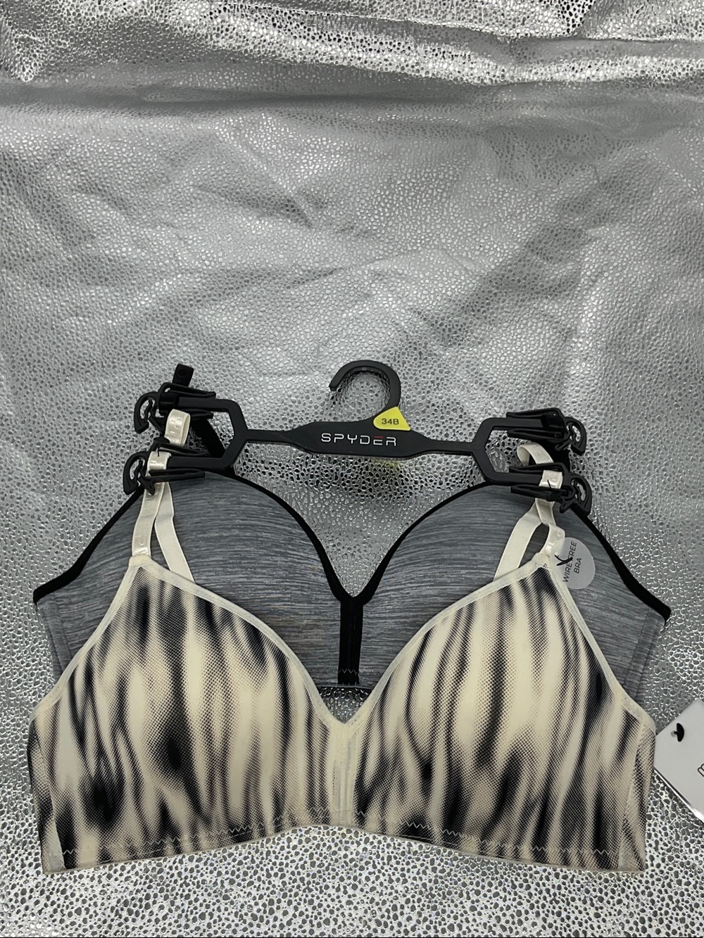 Spyder 34B and 36C Cream and Black Abstract Pattern Bra - 2 pack